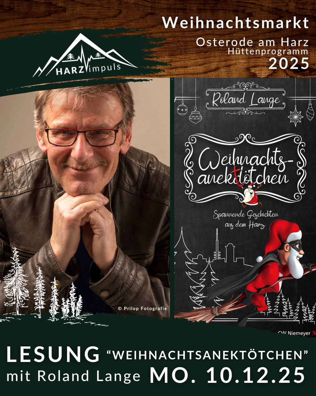 Lesung mit Roland Lange „Weihnachtsanek(d)tötchen – Spannende Geschichten aus dem Harz“